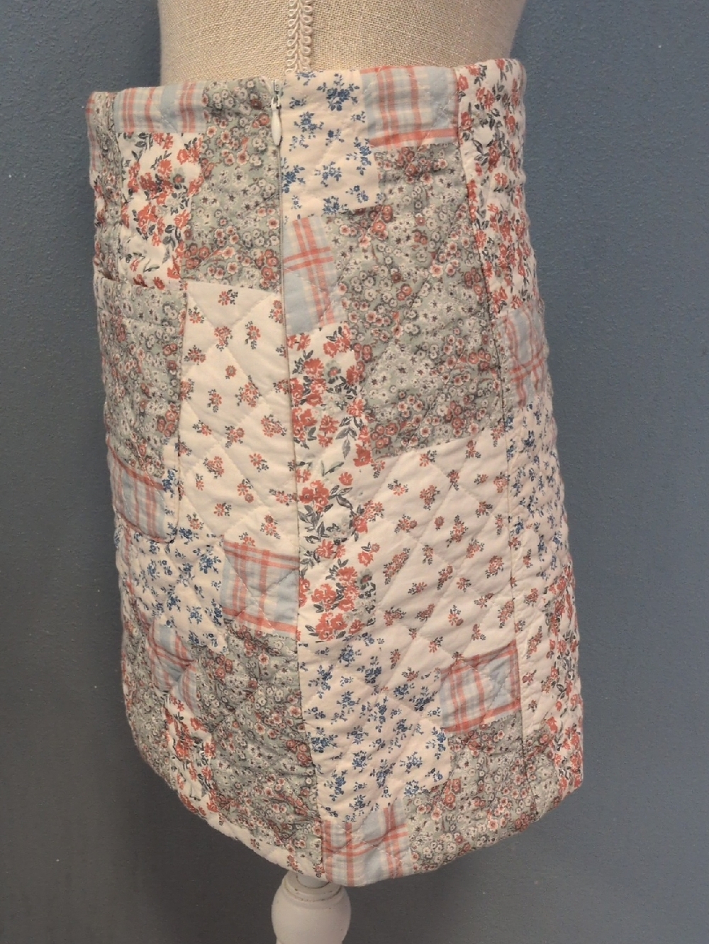 Rockin'C Ditzy Quilted Floral Plaid Mini Skirt Cottagecore Grandmacore Feminine - Picture 3 of 13